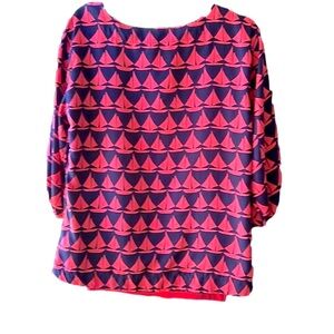 Tunic Top Sailboat 3/4 Sleeve Blouse Boat Collar Navy Blue Coral Boats